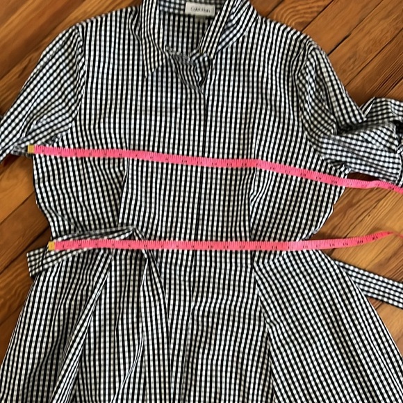 Calvin Klein Black and White Gingham Fit and Flare Dress with Fabric Belt - 12 - Picture 12 of 15